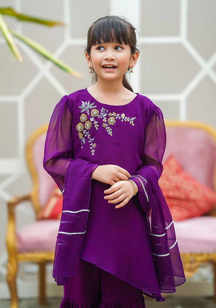 Ochre Clothing Chiffon Hand Work 3 Pc Suit - Image 3