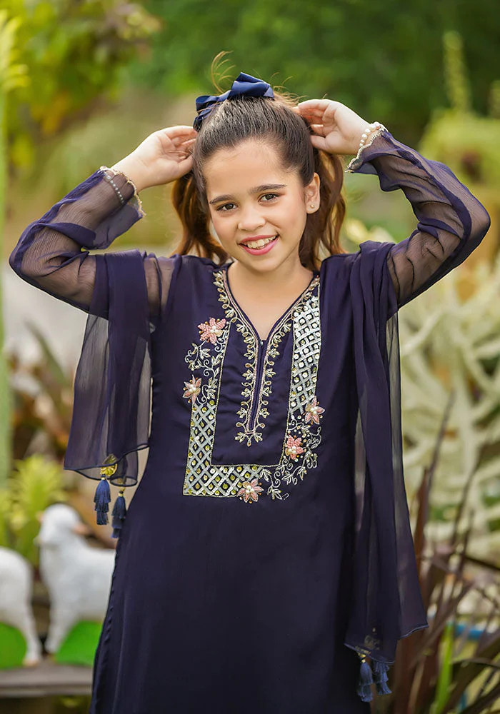 Ochre Clothing Chiffon Hand Work 3 Pc Suit - Image 2