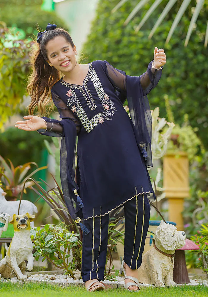 Ochre Clothing Chiffon Hand Work 3 Pc Suit - Image 4