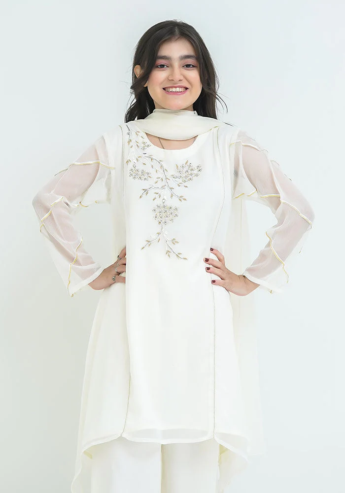 Ochre Clothing Chiffon Hand Work 3 Pc Suit - Image 3