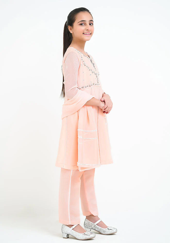 Ochre Clothing Chiffon Hand Work 3 Pc Suit - Image 3