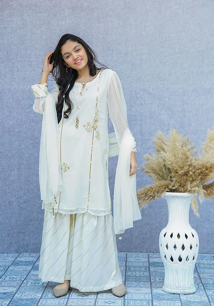 Ochre Clothing Chiffon Hand Work 3 Pc Suit - Image 4