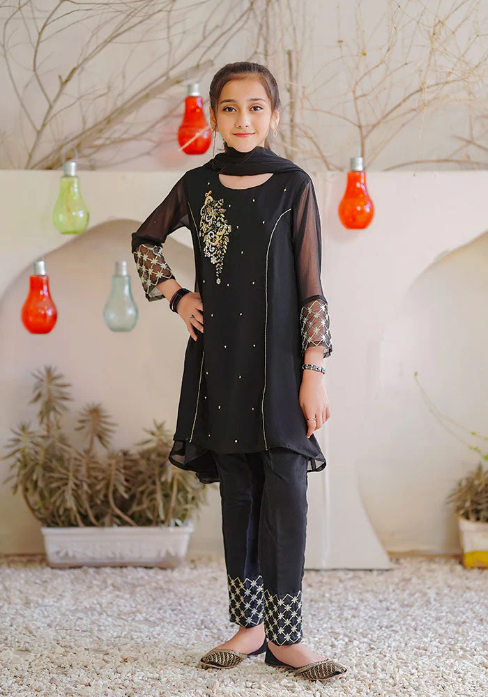 Ochre Clothing Chiffon Hand Work 3 Pc Suit