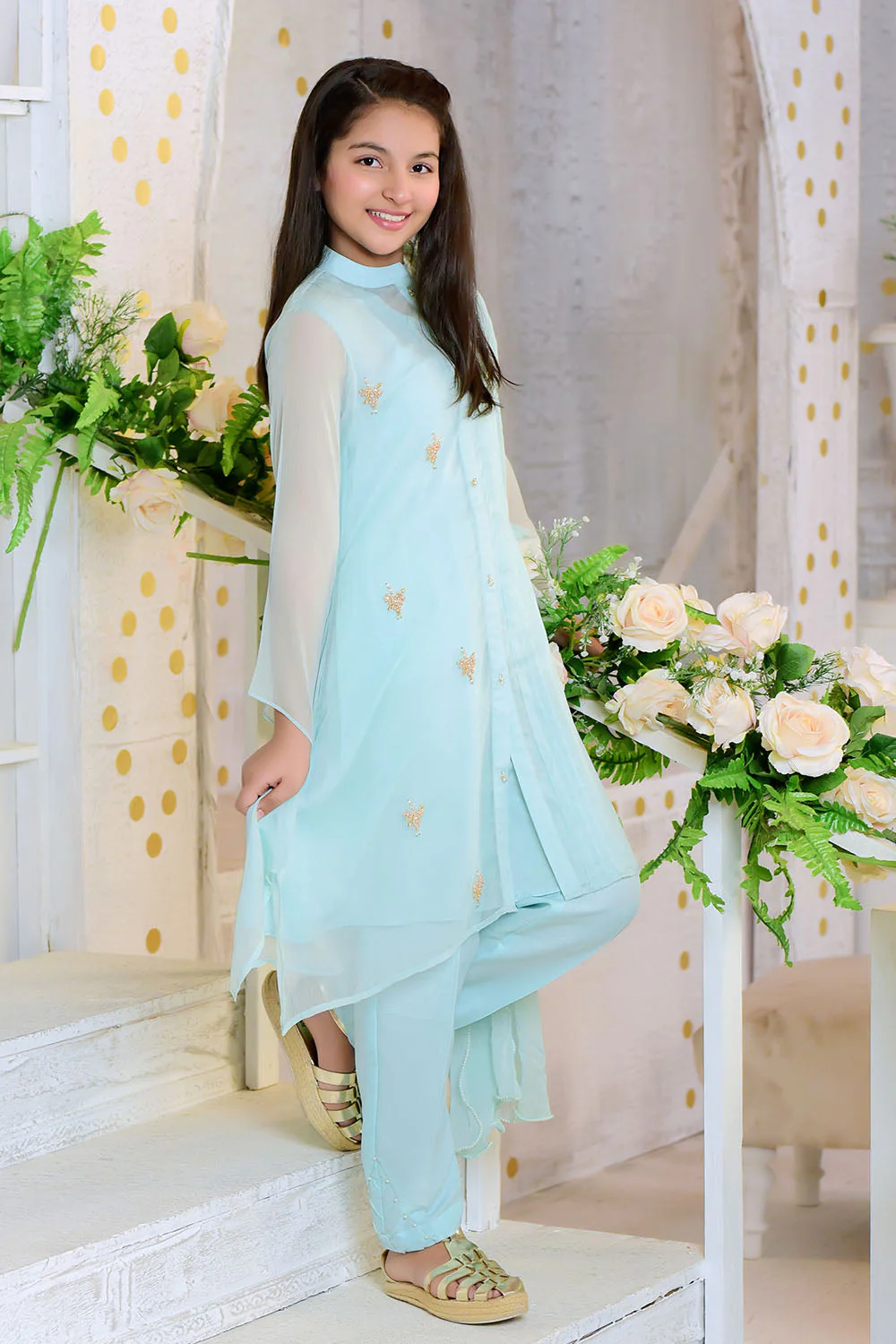 Ochre Clothing Chiffon Hand Work 3 Pc Suit - Image 3