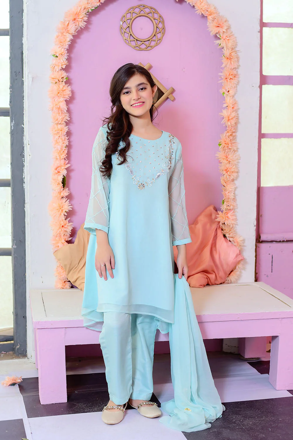 Ochre Clothing Chiffon Hand Work 3 Pc Suit - Image 2