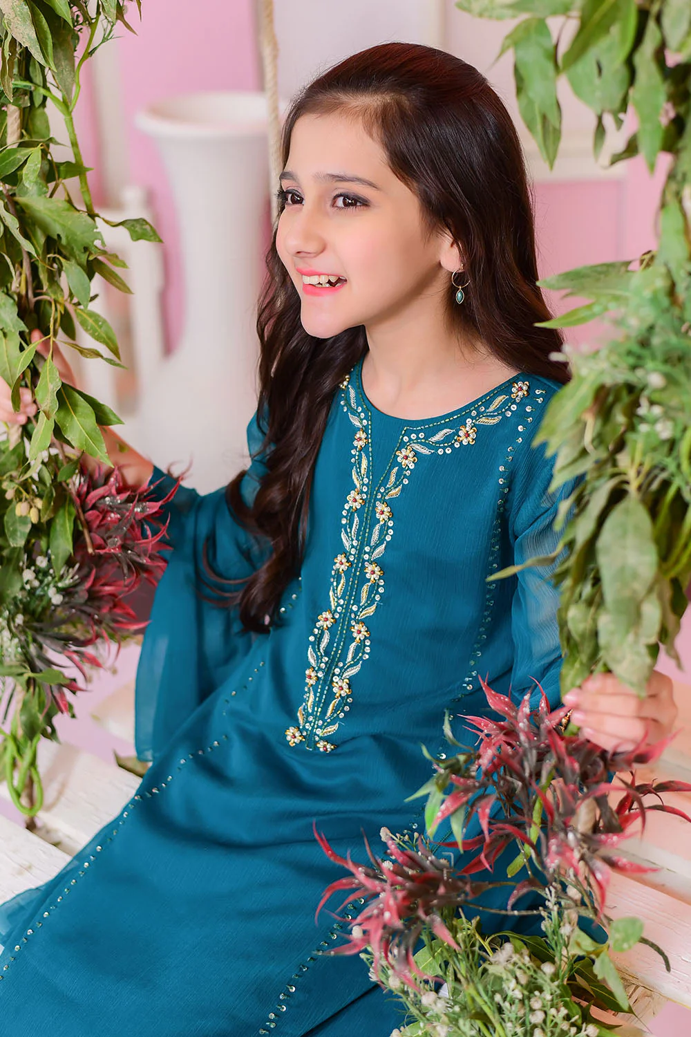 Ochre Clothing Chiffon Hand Work 3 Pc Suit - Image 4