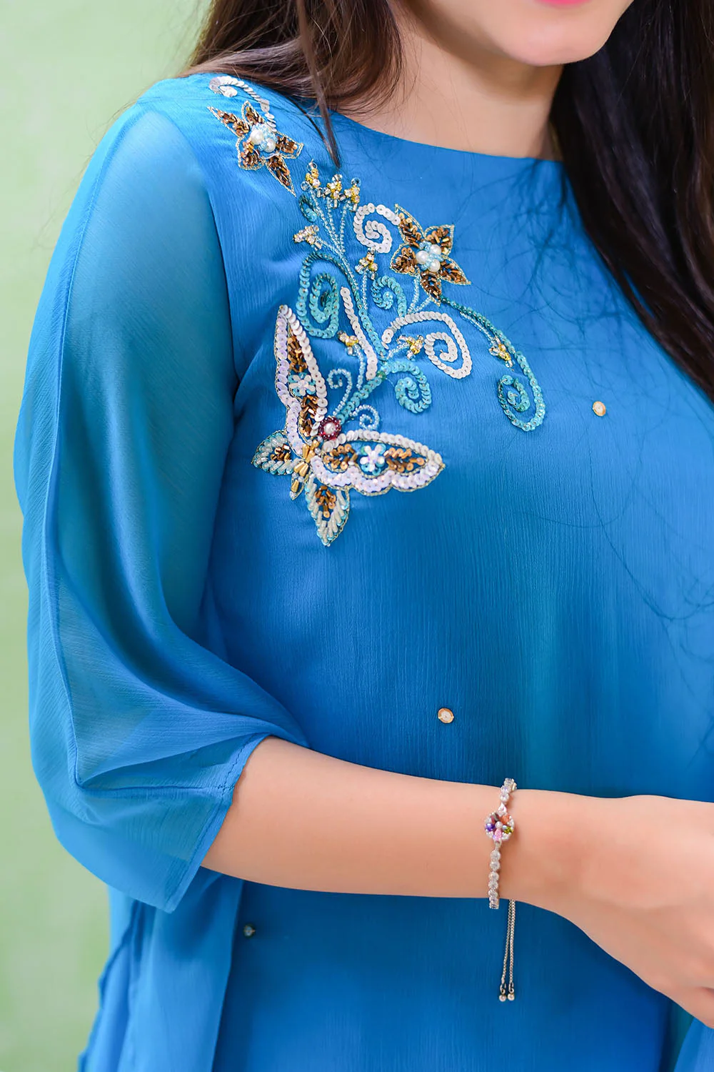 Ochre Clothing Chiffon Hand Work 3 Pc Suit - Image 3