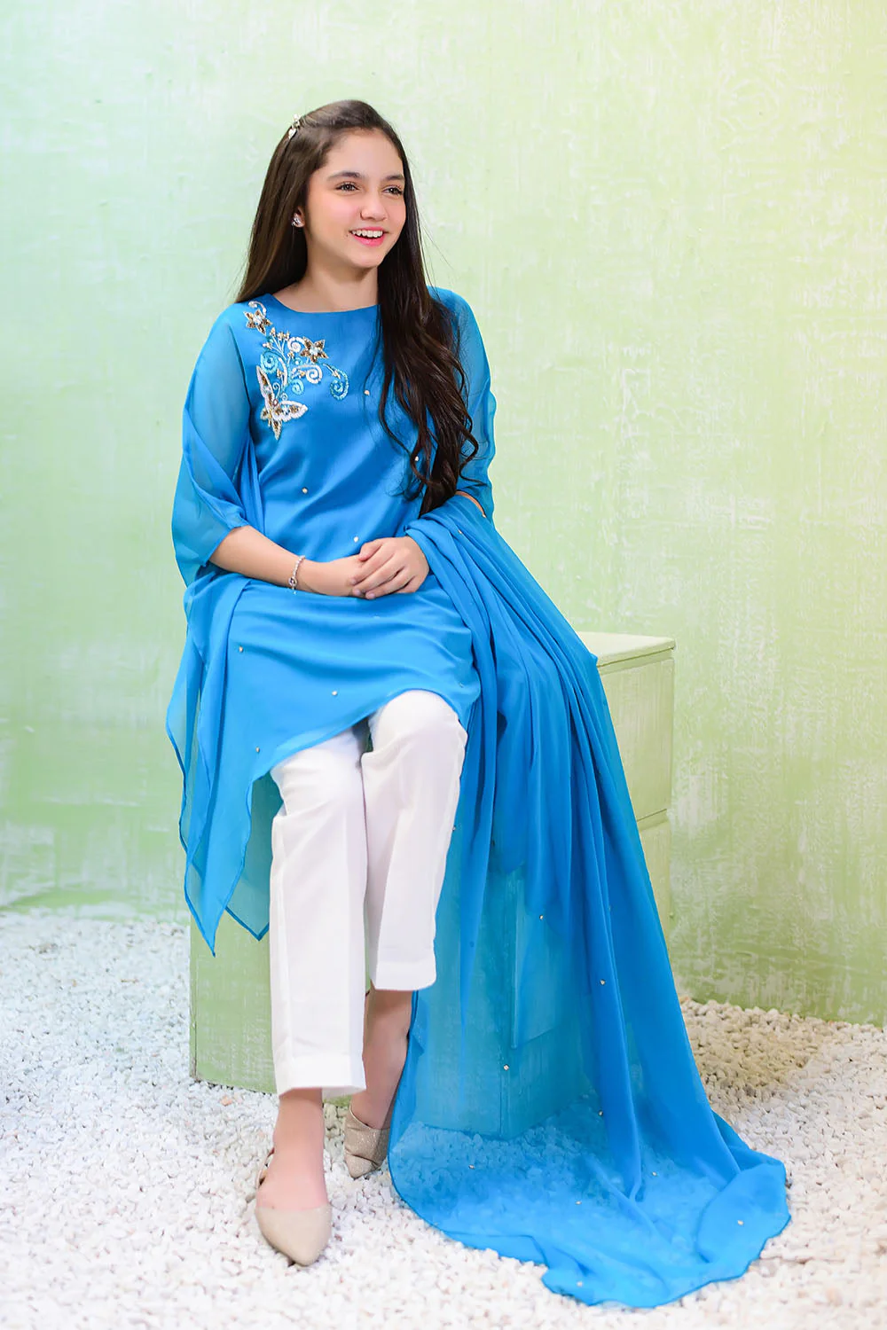Ochre Clothing Chiffon Hand Work 3 Pc Suit - Image 4