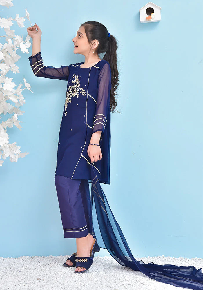 Ochre Clothing Chiffon Hand Work 3 Pc Suit - Image 2