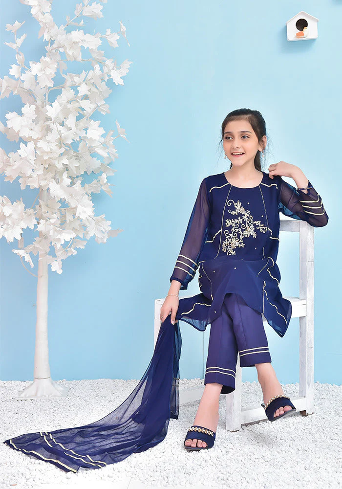 Ochre Clothing Chiffon Hand Work 3 Pc Suit - Image 4