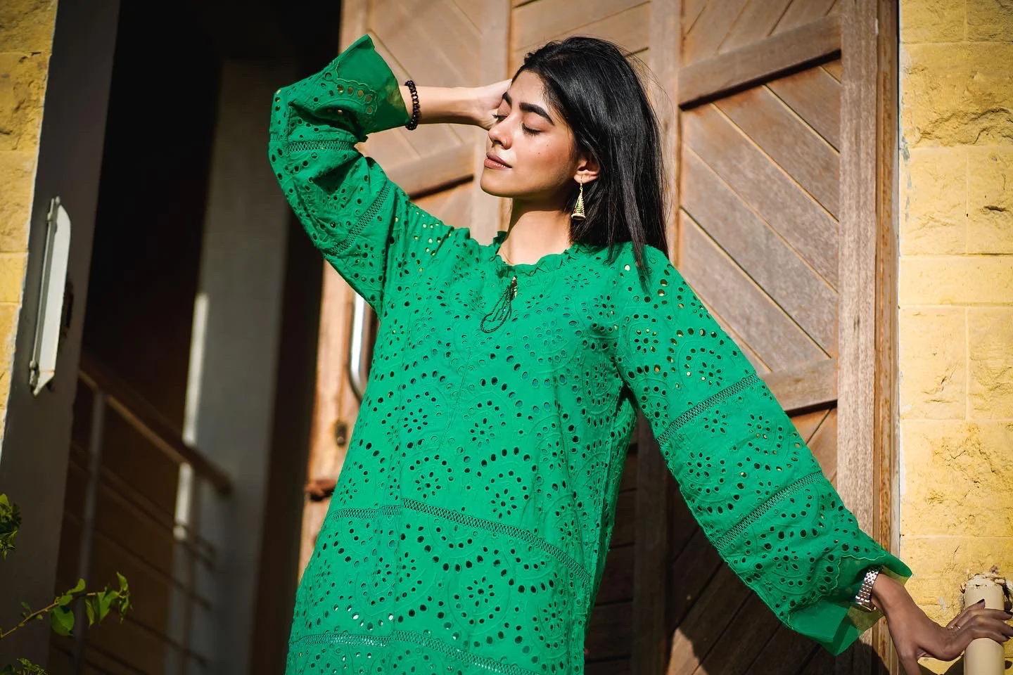 Zauk Stitched 1 Piece Collection-Chikan Kaari Green Shirt - Image 5