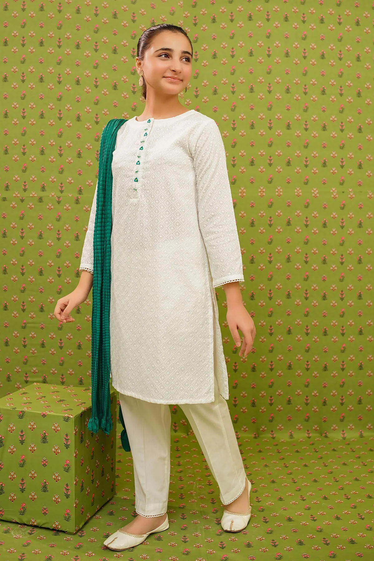 Ochre Clothing Stitched 3 Piece Chikankari Suit-OFW-COR-104