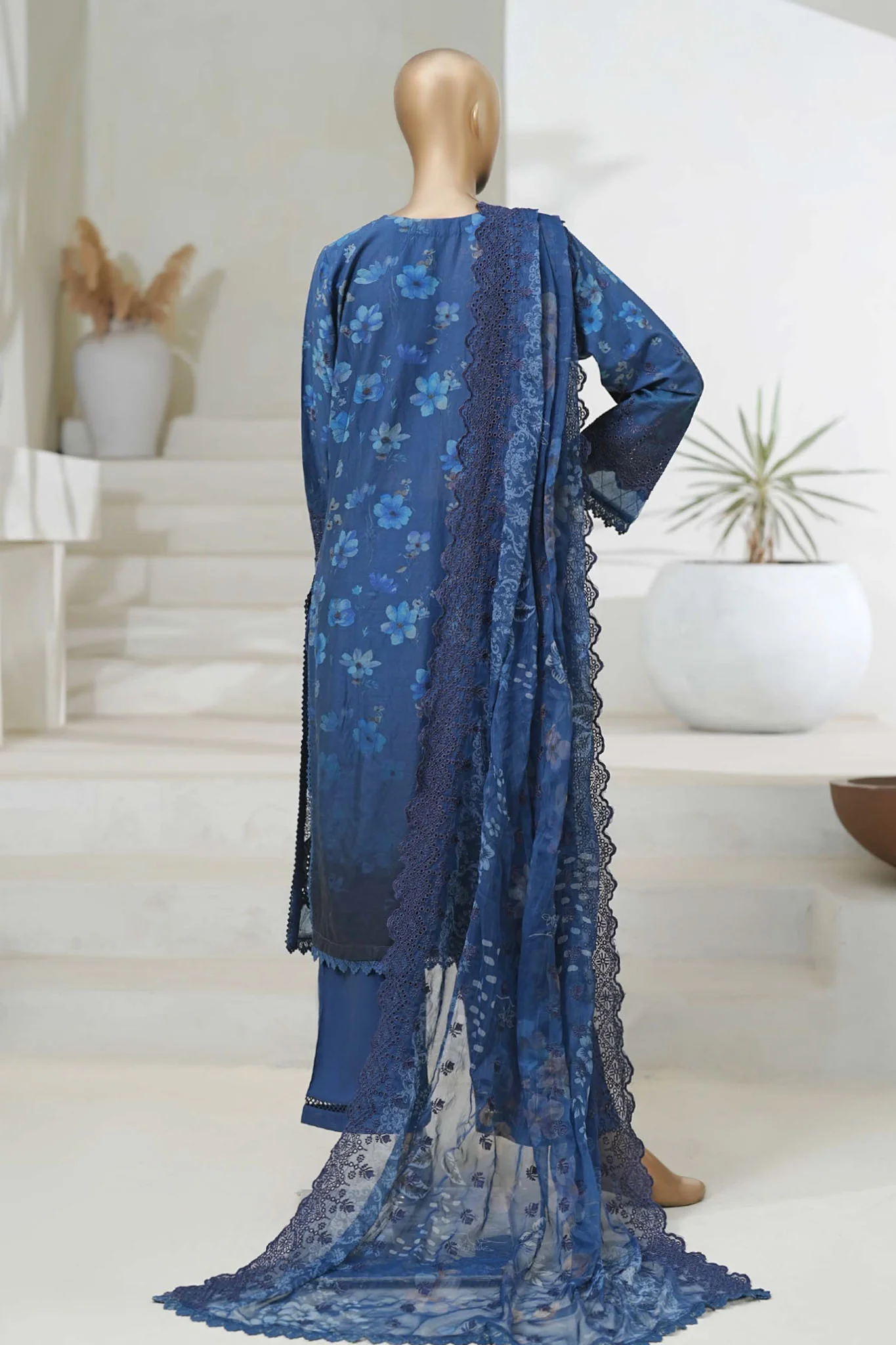 Sada Bahar Stitched 3 Piece Cutwork Chikankari Suit-CKP-02-Navy Blue - Image 3