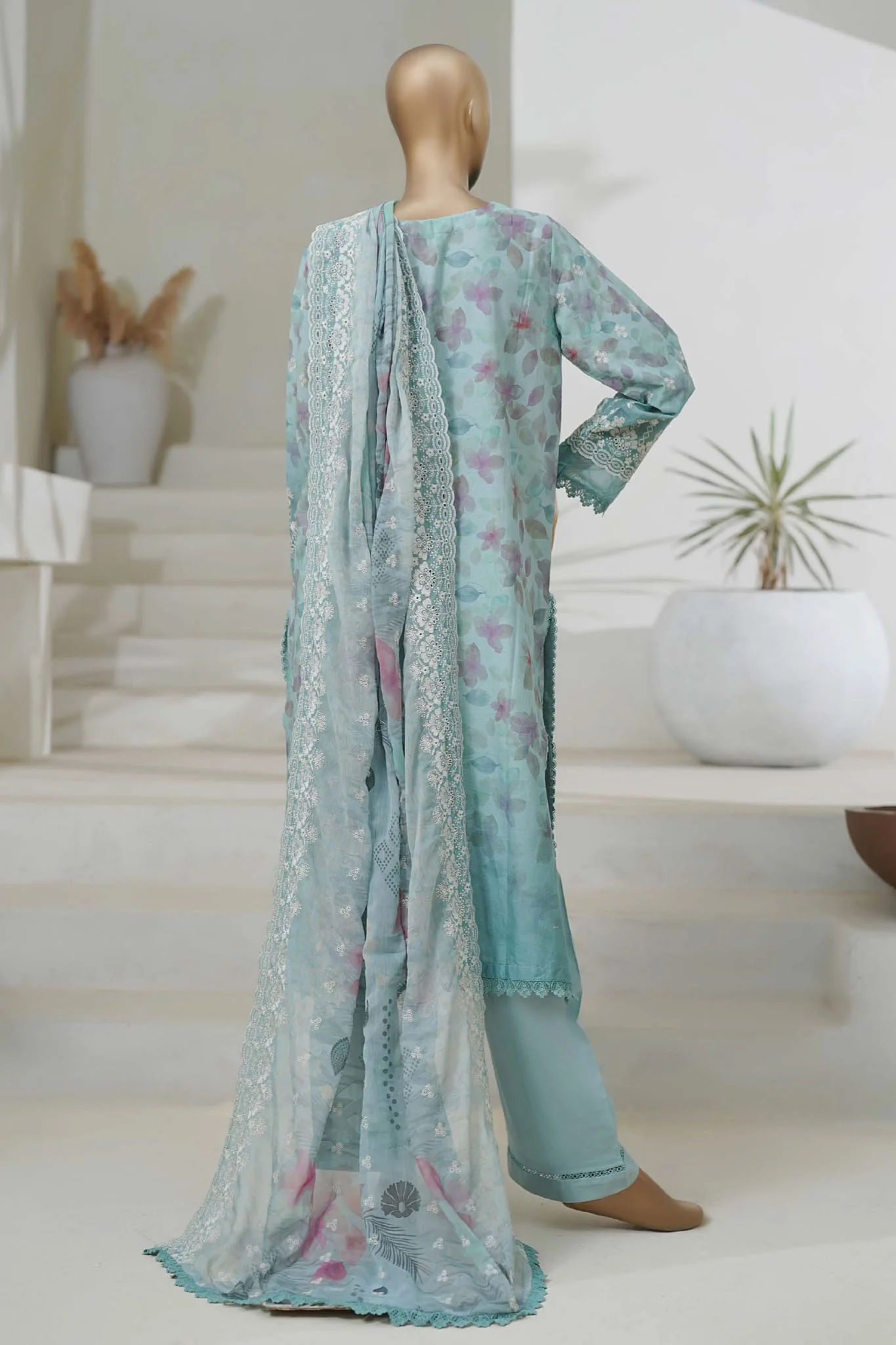 Sada Bahar Stitched 3 Piece Cutwork Chikankari Suit-CKP-02-Sky - Image 3