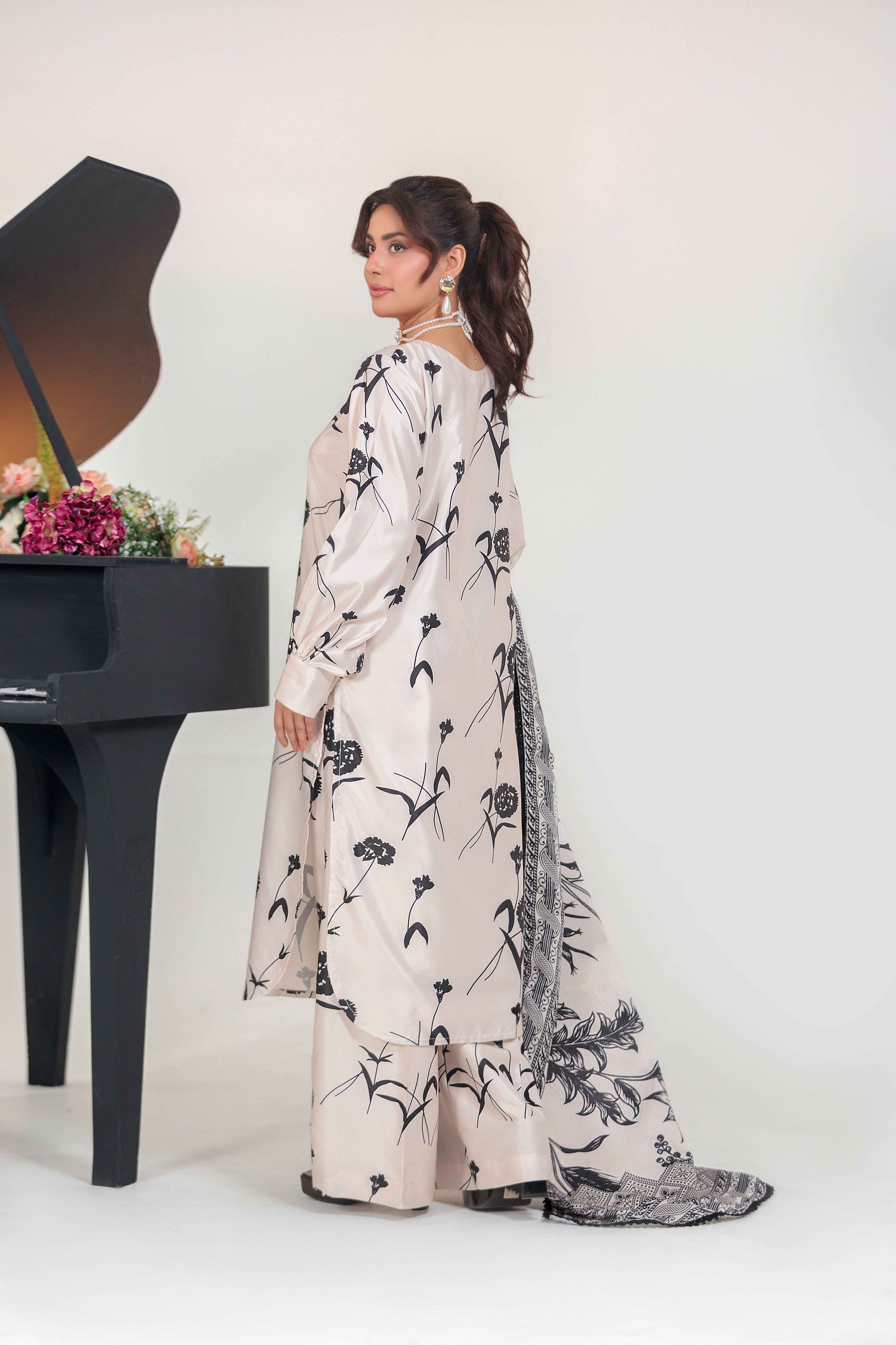 Vibrant Aura By Huma Gul Unstitched 3 Piece Satin Silk Edit Suit-Clara HG-206 - Image 5