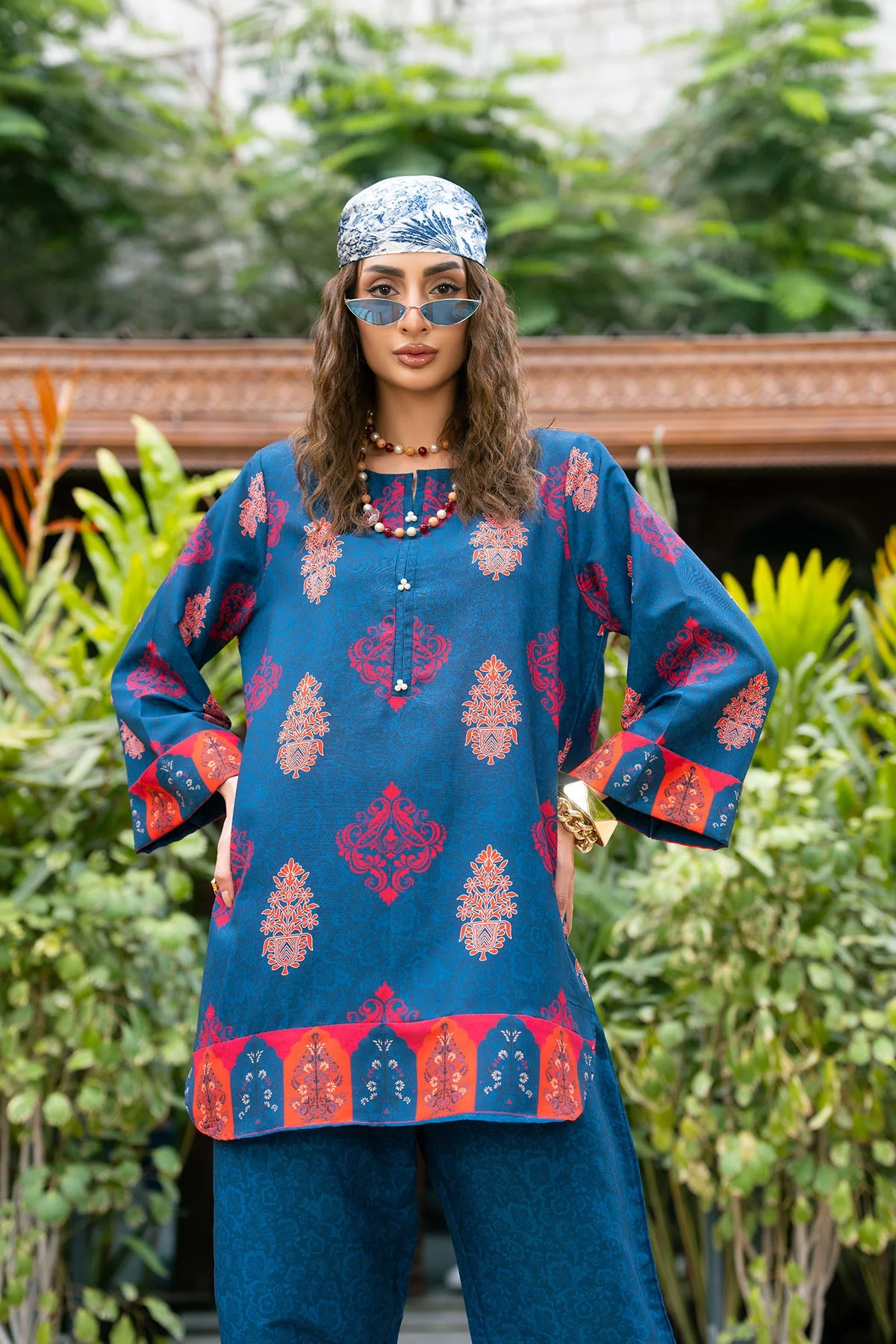 Nairah Stitched Co Ords Summer Suit-Cobalt Blue - Image 6