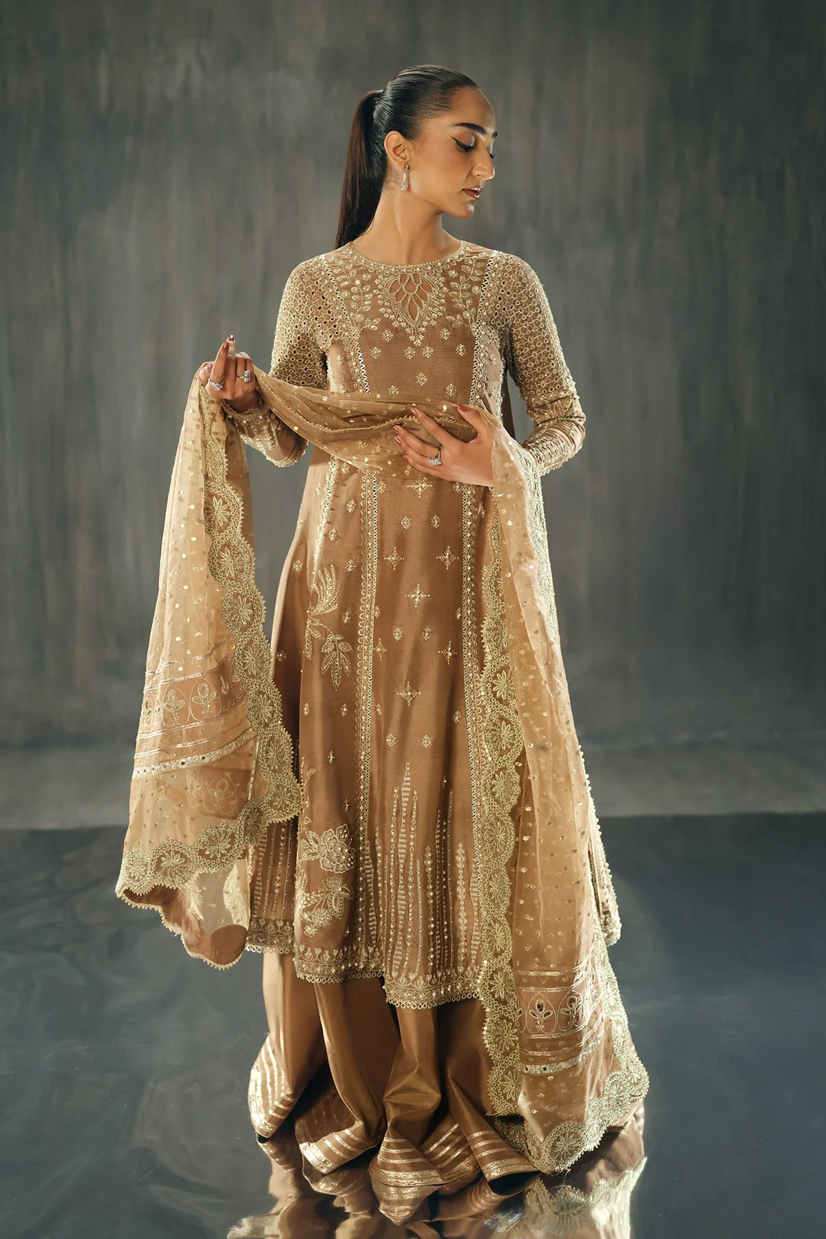 Silk Pret A Porter By Nyra Unstitched 3 Piece Festive Suit-Coco - Image 6