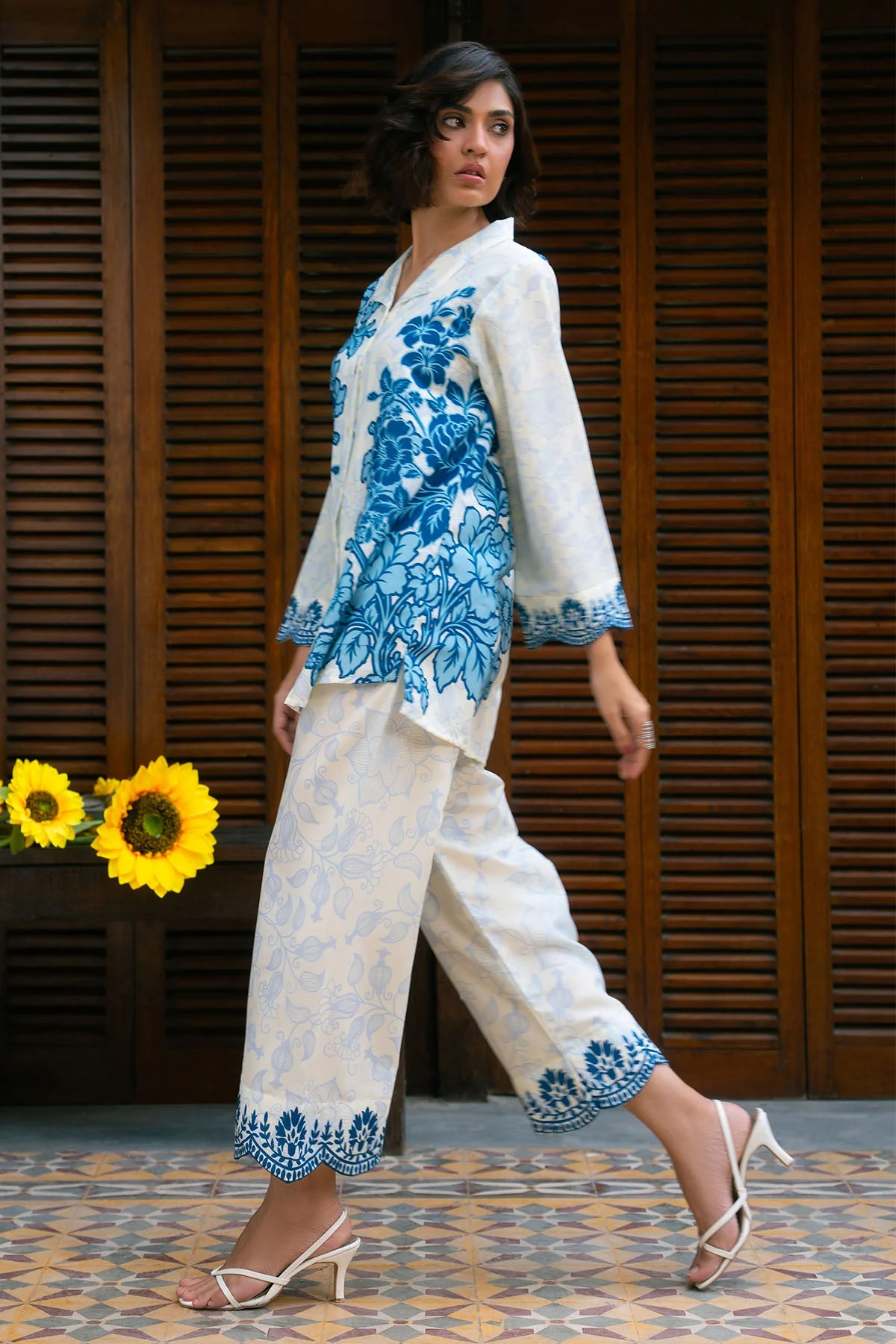 Nairah Stitched Co Ords Summer Suit-Cool Water - Image 3