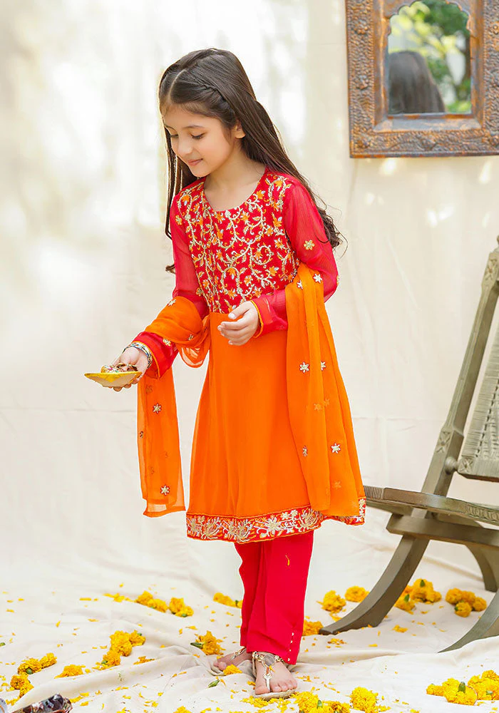 Ochre Clothing Chiffon Embroidered 3 Pc Suit - Image 2