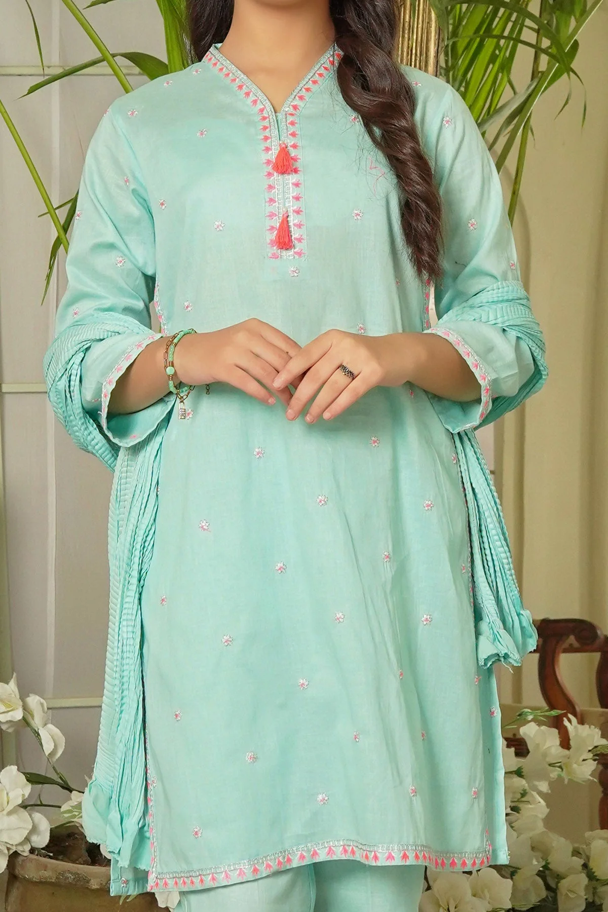 Ochre Clothing Cotton Embroidered 3 Pc Suit - Image 2