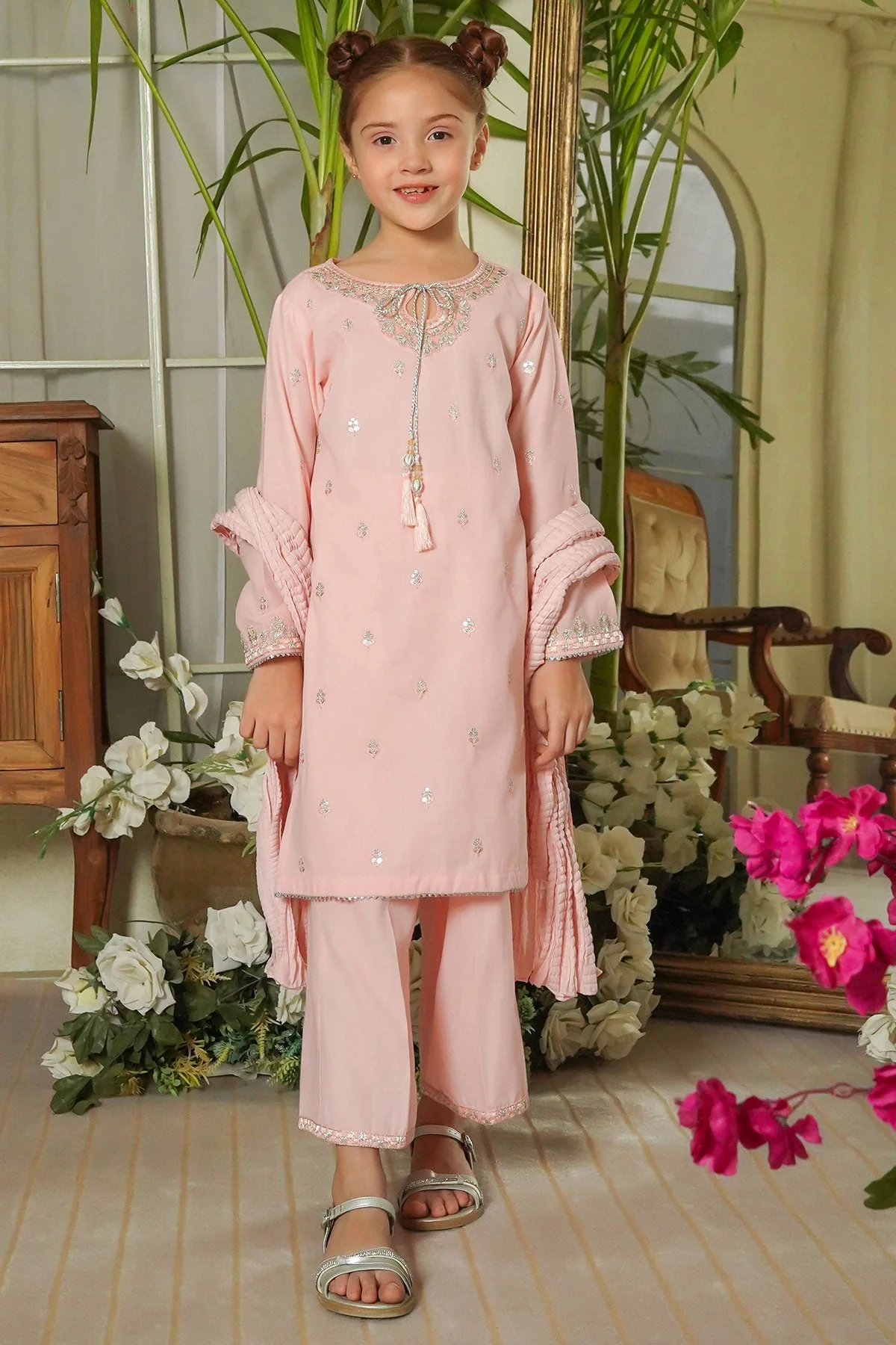 Ochre Clothing Cotton Embroidered 3 Pc Suit