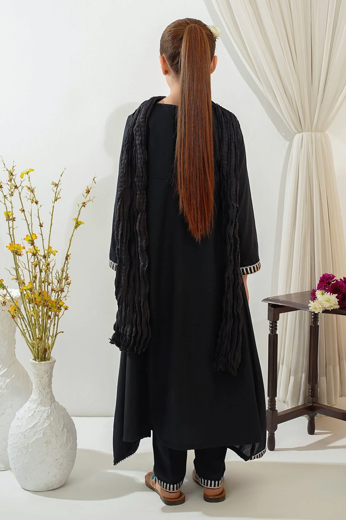 Ochre Clothing Girls Full Suits Cotton Embroidered 3 Pc Suit - Image 4