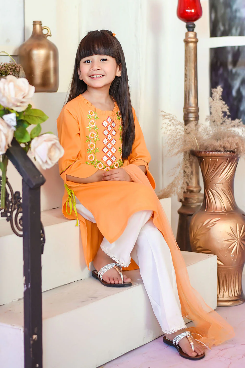 Ochre Clothing Cotton Embroidered 3 Pc Suit