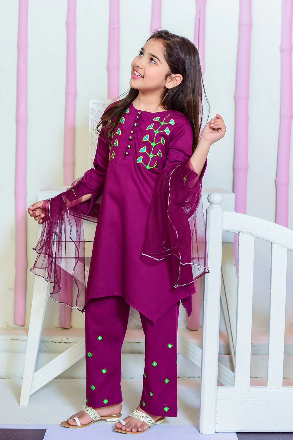 Ochre Clothing Cotton Embroidered 3 Pc Suit - Image 2