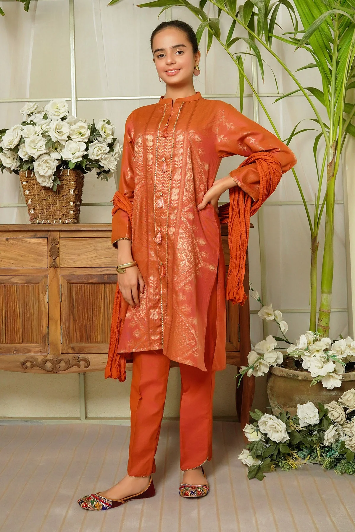 Ochre Clothing Cotton Jacquard 3 Pc Suit - Image 3