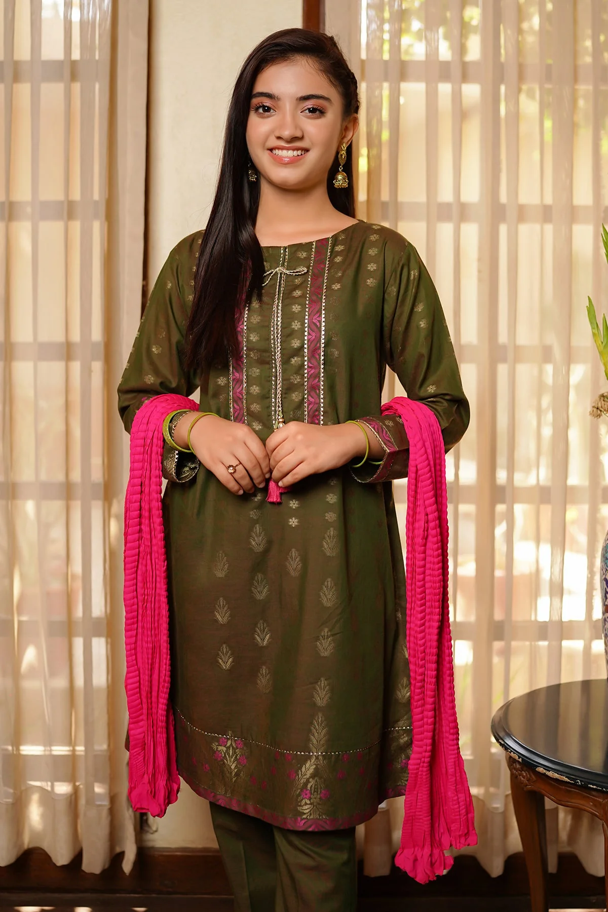 Ochre Clothing Cotton Jacquard 3 Pc Suit - Image 4