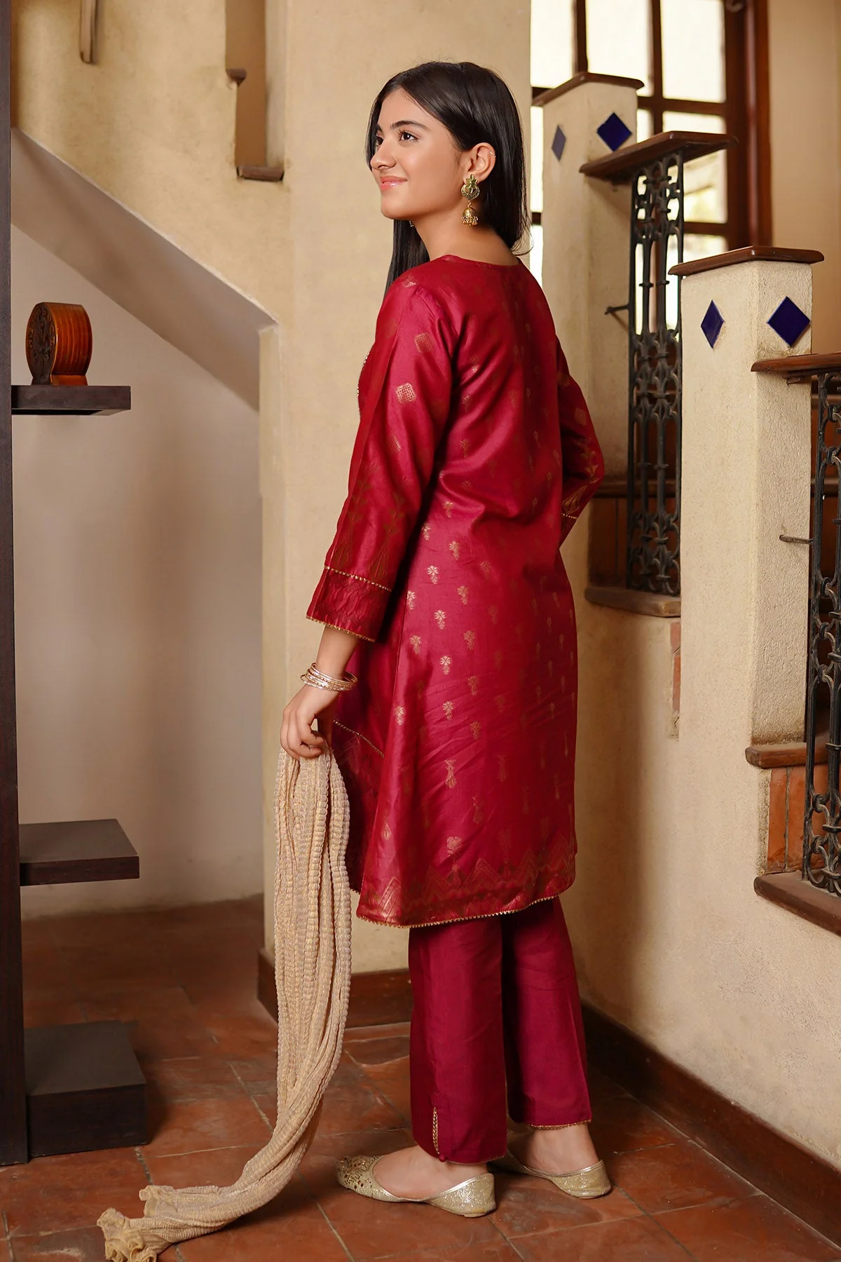 Ochre Clothing Cotton Jacquard 3 Pc Suit - Image 4