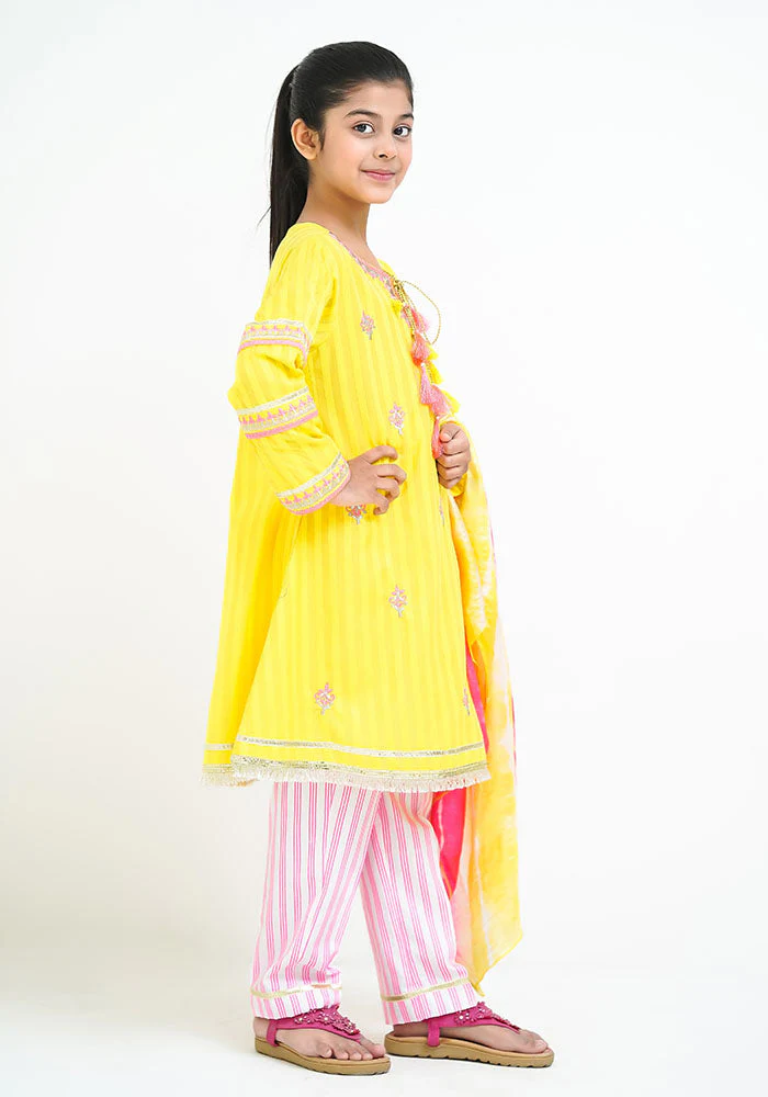 Ochre Clothing Cotton Jacquard Embroidered 3 Pc Suit - Image 6