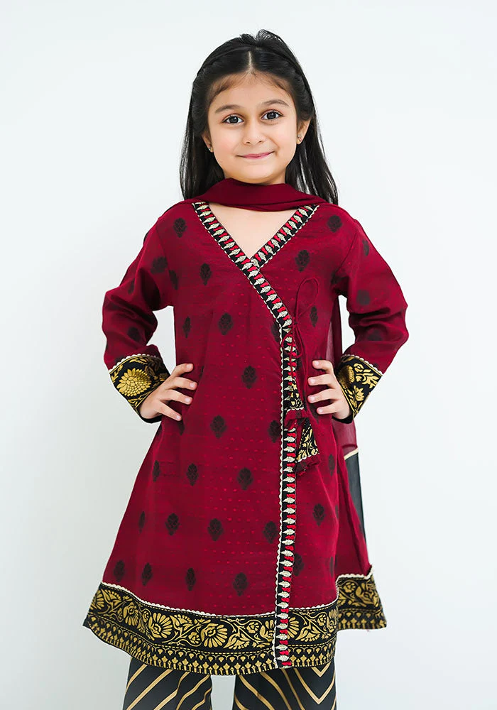 Ochre Clothing Cotton Jacquard Embroidered 3 Pc Suit - Image 2