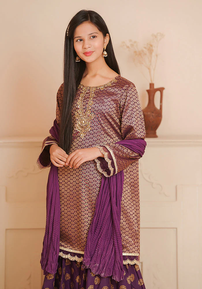 Ochre Clothing Cotton Jacquard Hand Adda Work 3 Pc Suit - Image 5