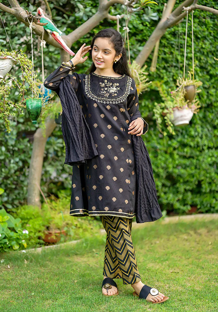 Ochre Clothing Cotton Jacquard Hand Work 3 Pc Suit - Image 3