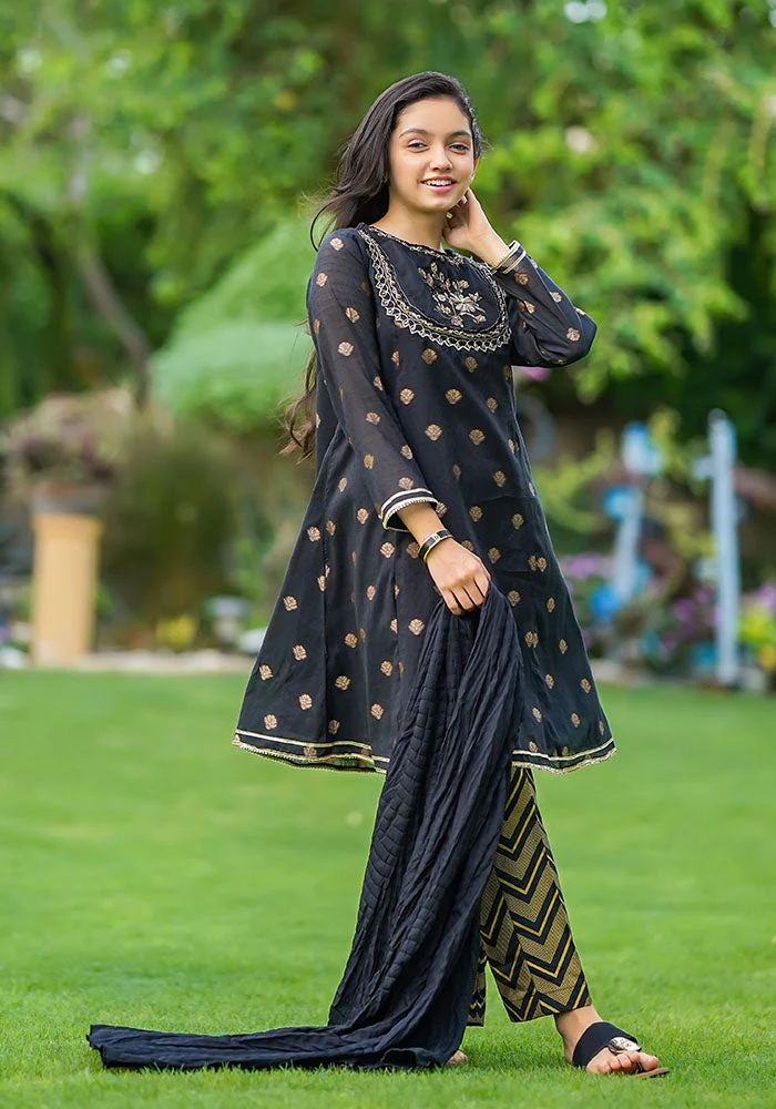 Ochre Clothing Cotton Jacquard Hand Work 3 Pc Suit - Image 4