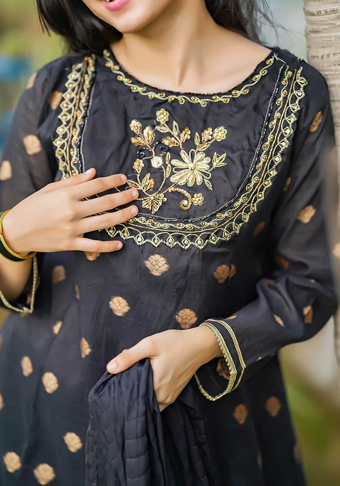Ochre Clothing Cotton Jacquard Hand Work 3 Pc Suit - Image 7