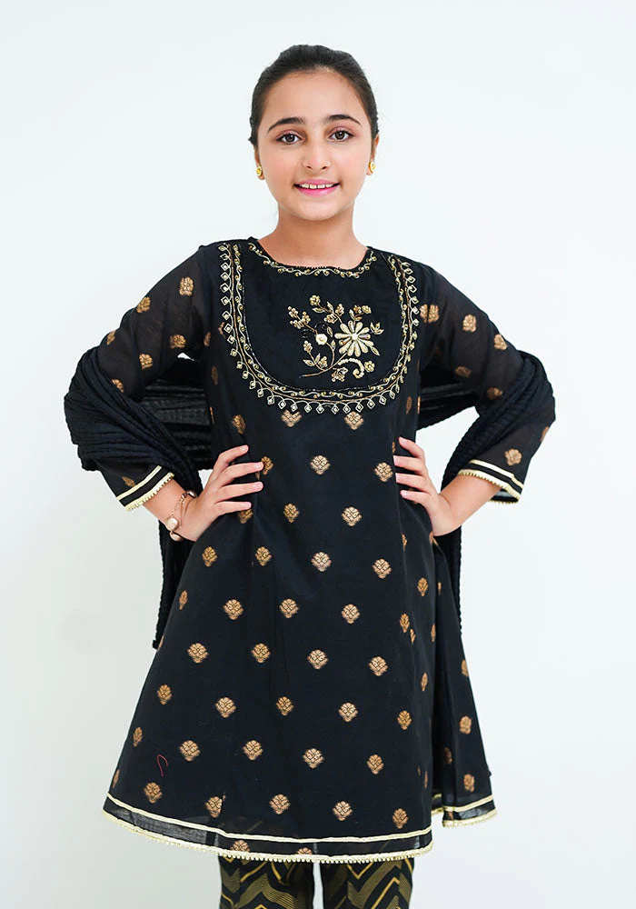Ochre Clothing Cotton Jacquard Hand Work 3 Pc Suit - Image 9
