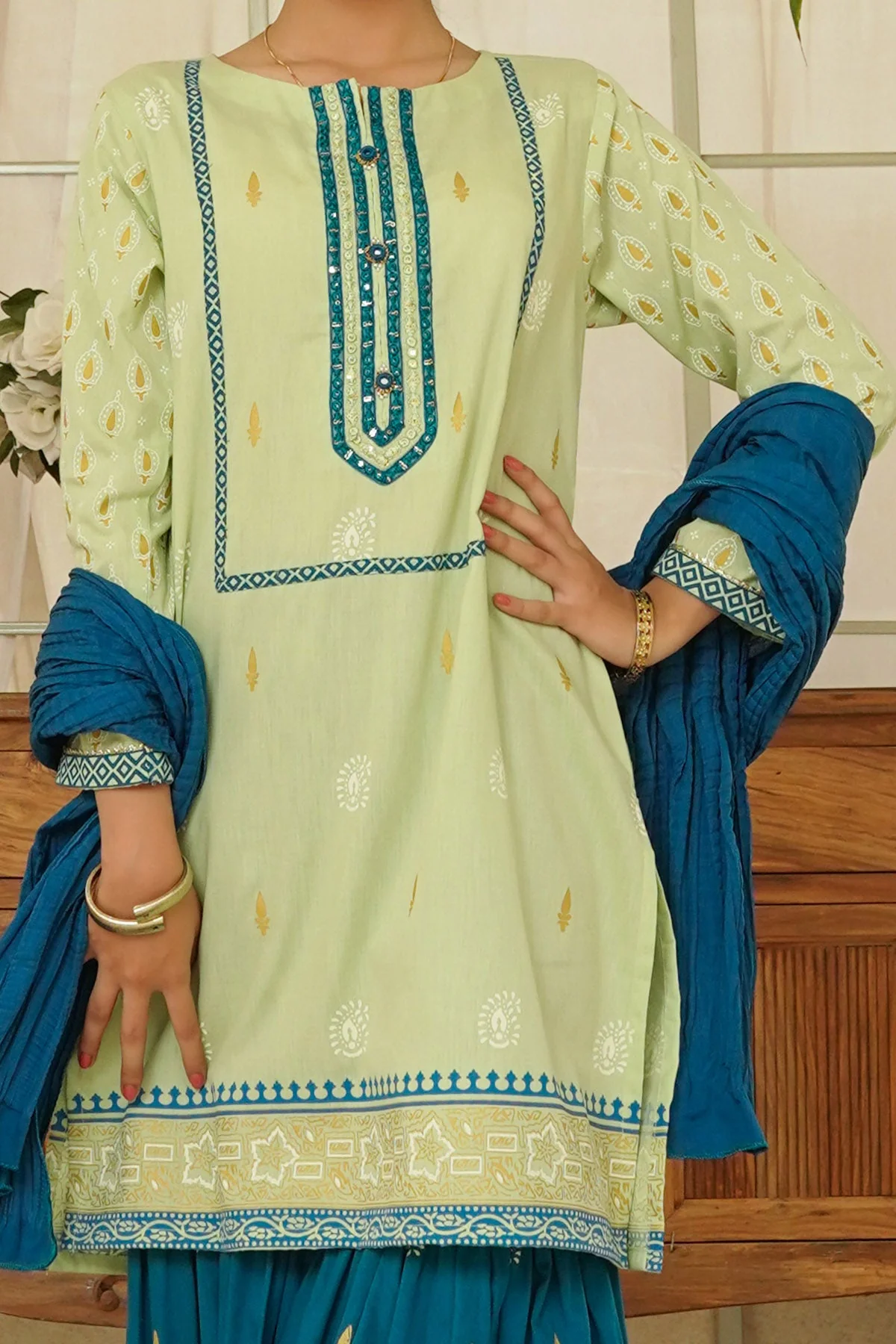 Ochre Clothing Cotton Printed 3 Pc Suit - Image 2