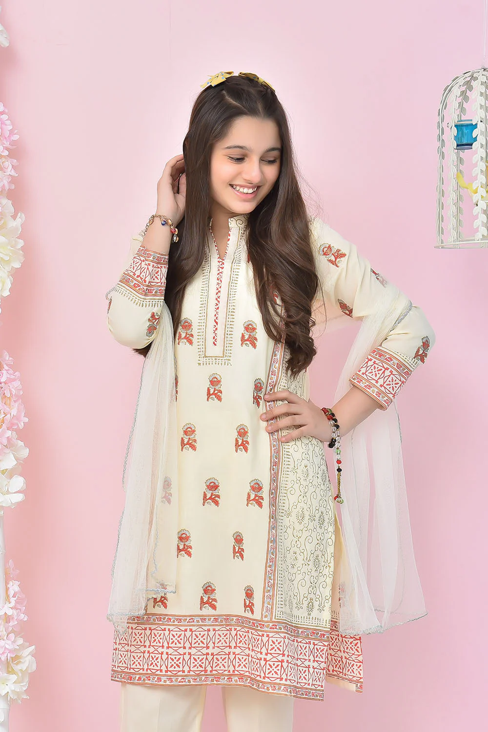 Ochre Clothing Cotton Printed 3 Pc Suit - Image 2
