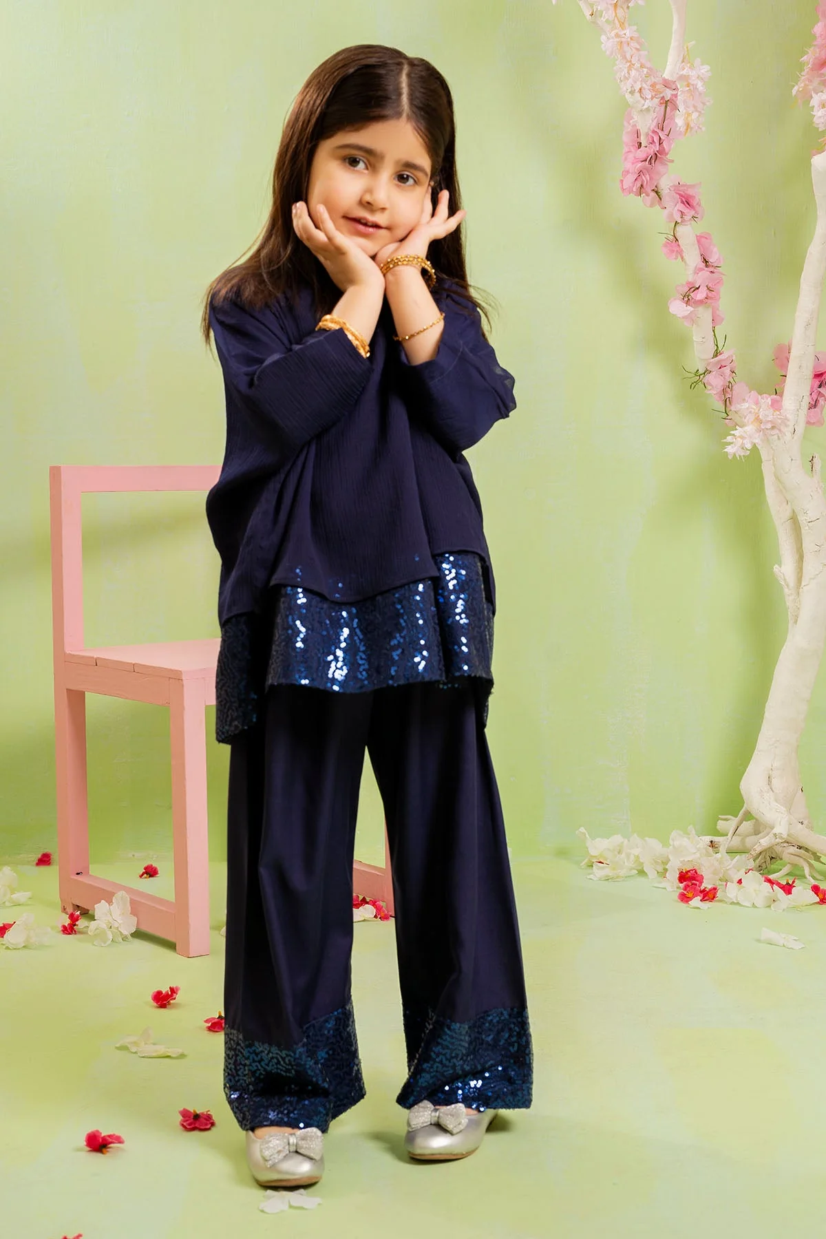 Ochre Clothing Chiffon Sequence Embroidered 2 Pc Suit - Image 2