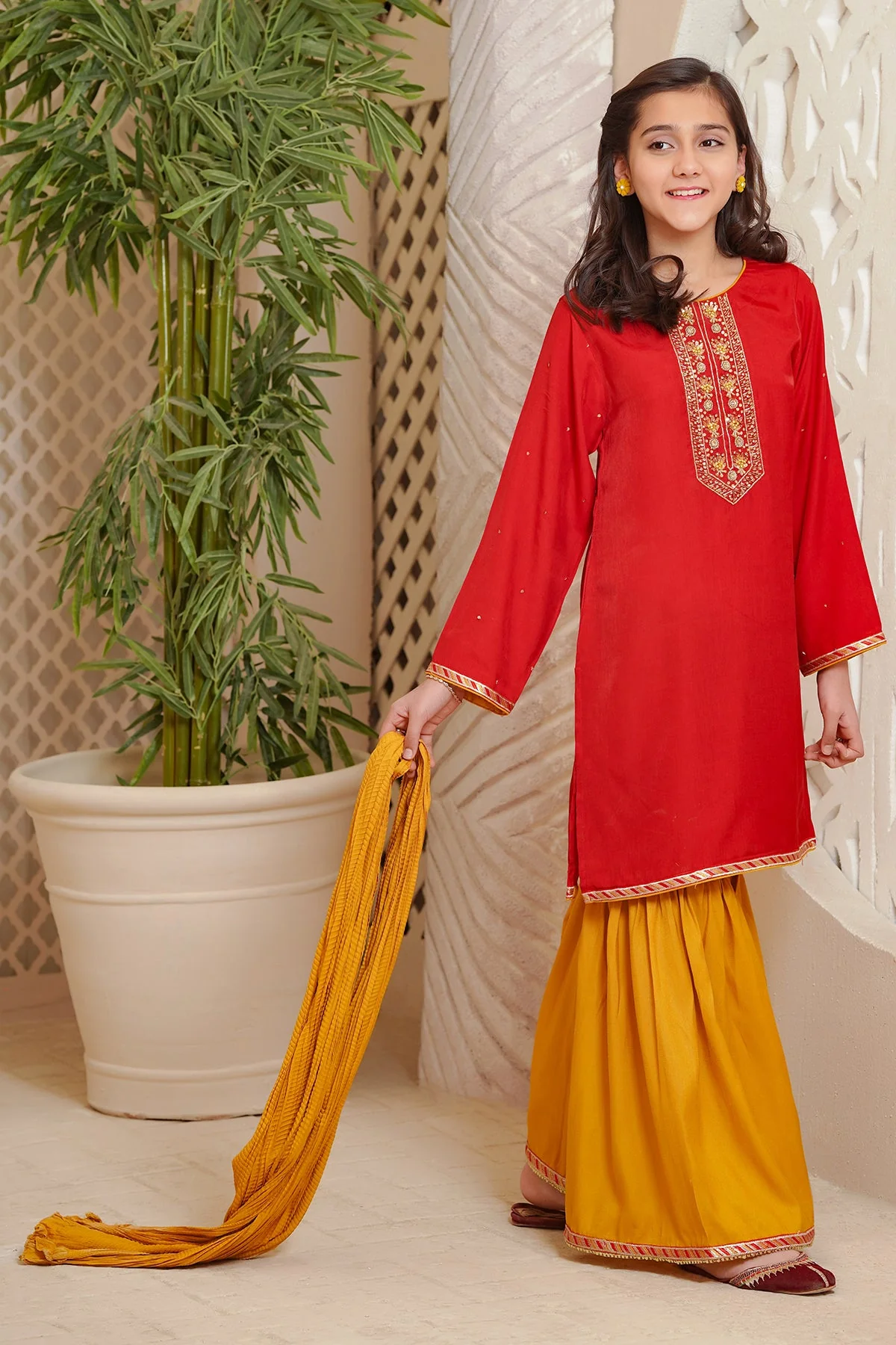 Ochre Clothing Cotton Viscose Hand Adda Work 3 Pc Suit - Image 3