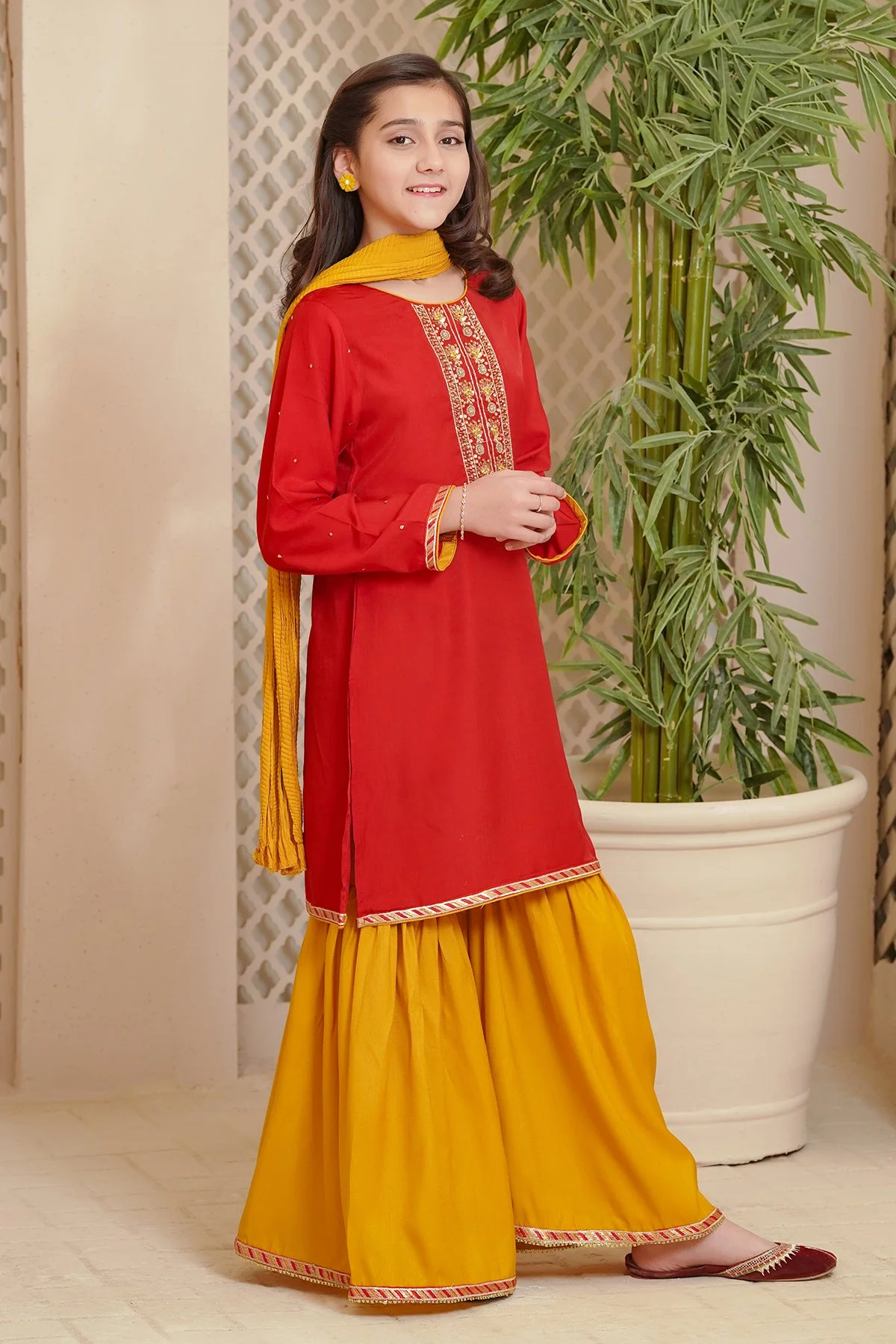 Ochre Clothing Cotton Viscose Hand Adda Work 3 Pc Suit - Image 4