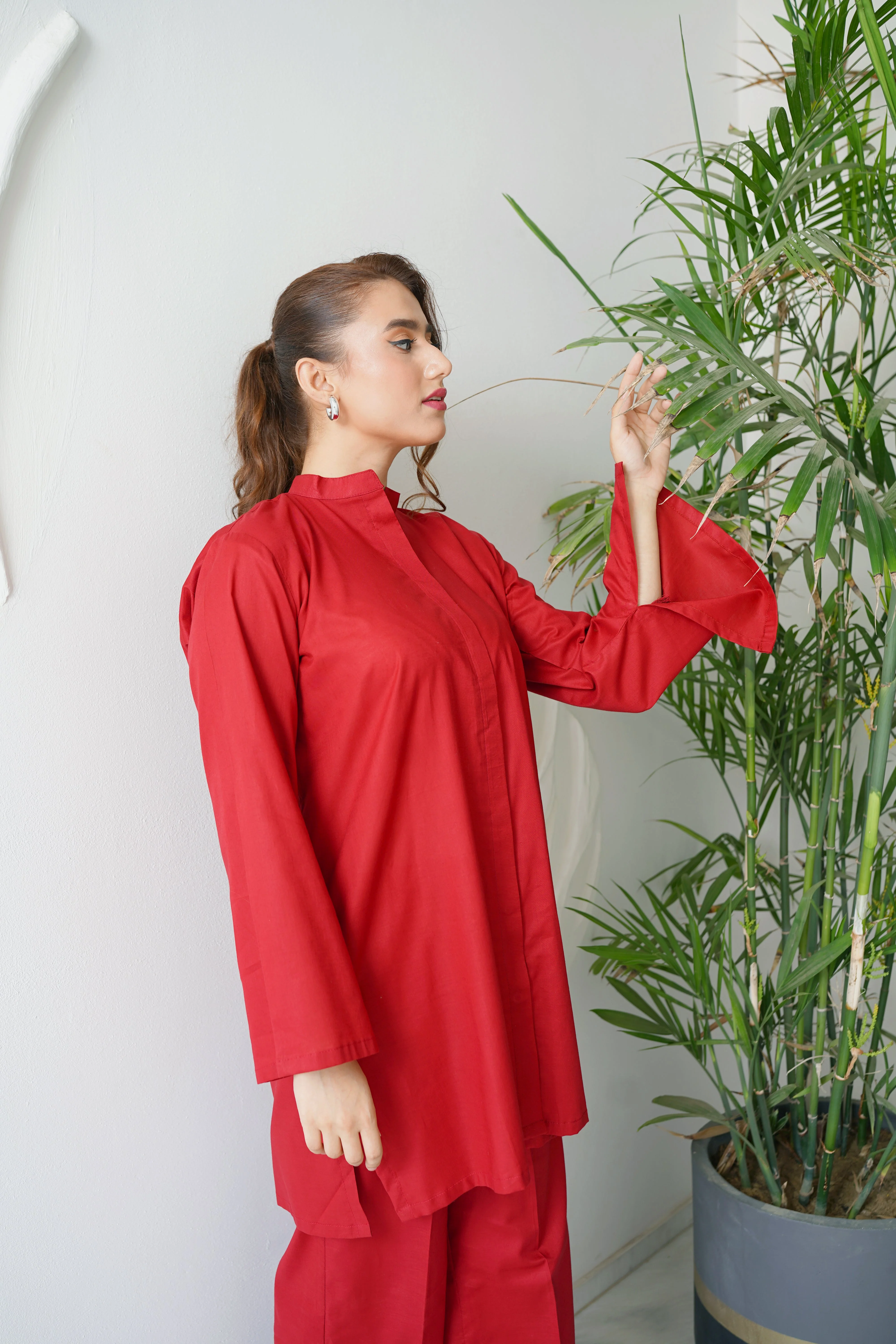 Amal Stitched Co Ords Basics Collection-Crimson - Image 3
