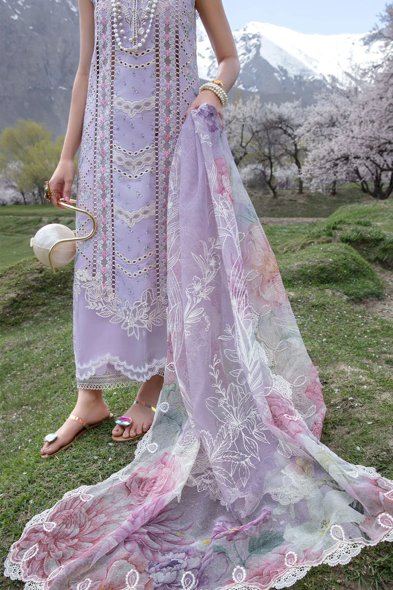 Crimson Unstitched 3 Piece Fancy Emb Lawn Suit-07-A-Floral Mesh - Image 3