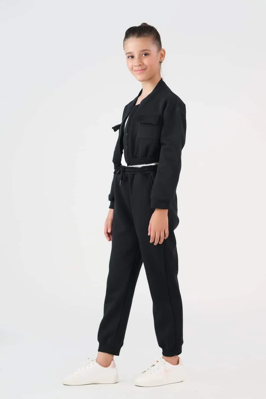 Sprinkles Stitched 2 Piece Winter Co Ord Sets Kids Suit-Crop Jacket With Jogger Pant - Black - Image 2