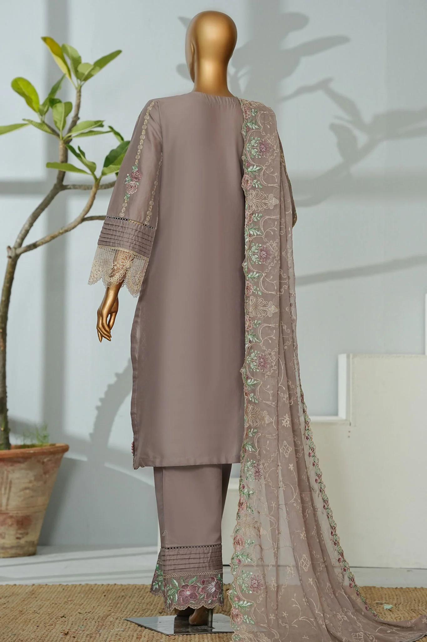 Bin Saeed Stitched 3 Piece Luxury Emb Lawn Suit- D-2755 GREY - Image 3