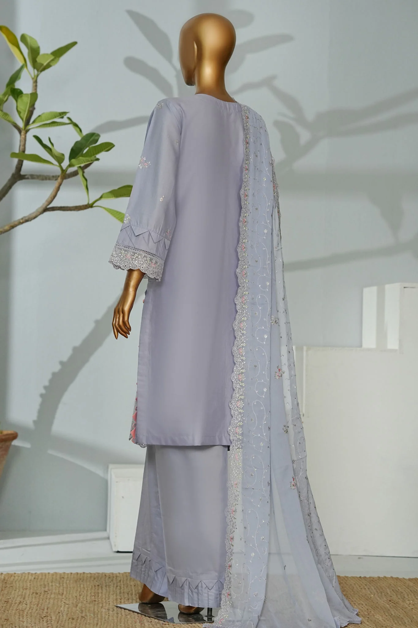 Bin Saeed Stitched 3 Piece Luxury Emb Lawn Suit- D-2756 LILAC - Image 3