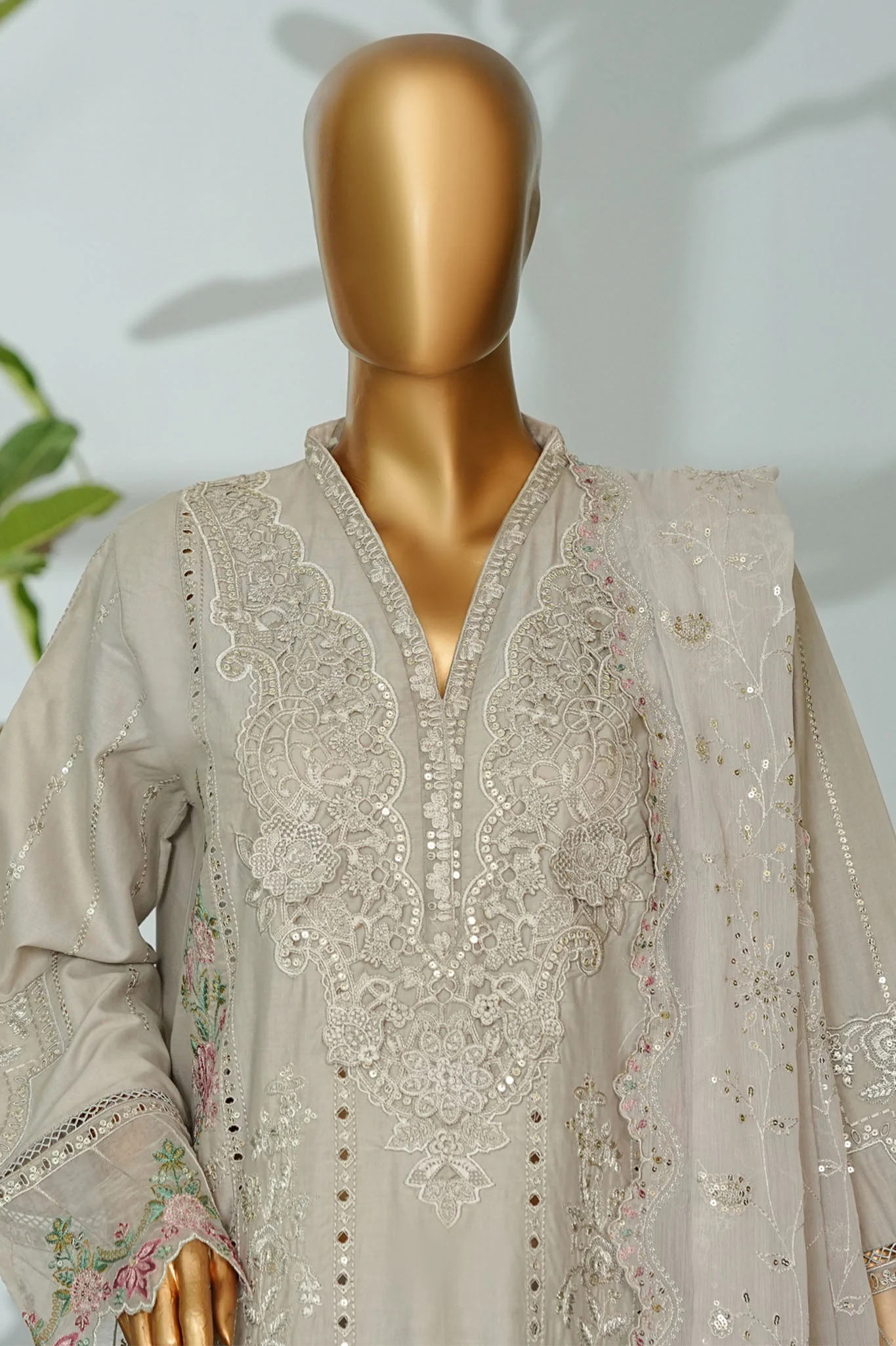 Bin Saeed Stitched 3 Piece Luxury Emb Lawn Suit- D-2758 GRAY - Image 2