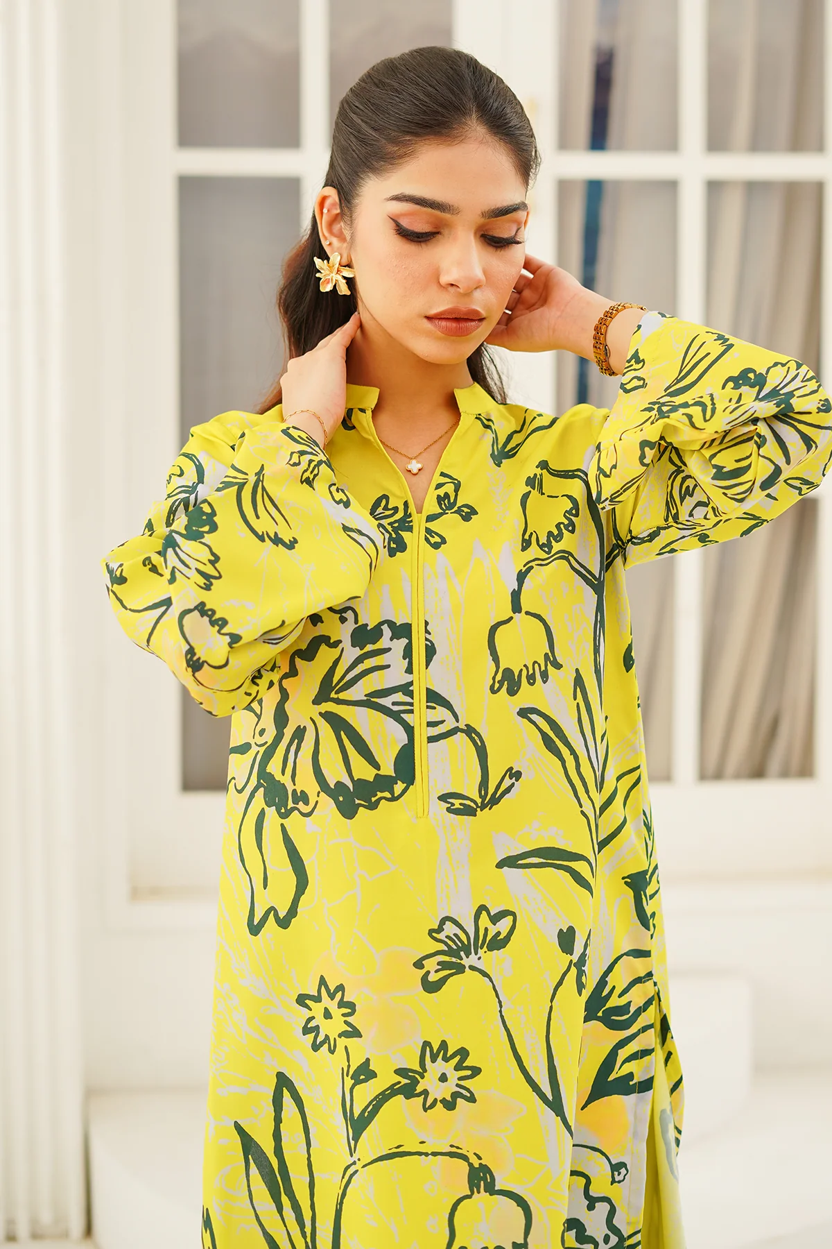 Nairah Stitched Co Ords Summer Suit-Daffodil - Image 3